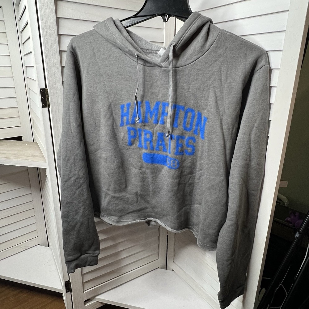 Hampton Pirates Hoodie Blue 84 Gray Cropped Pullover Sweatshirt Women's XL SOFT!